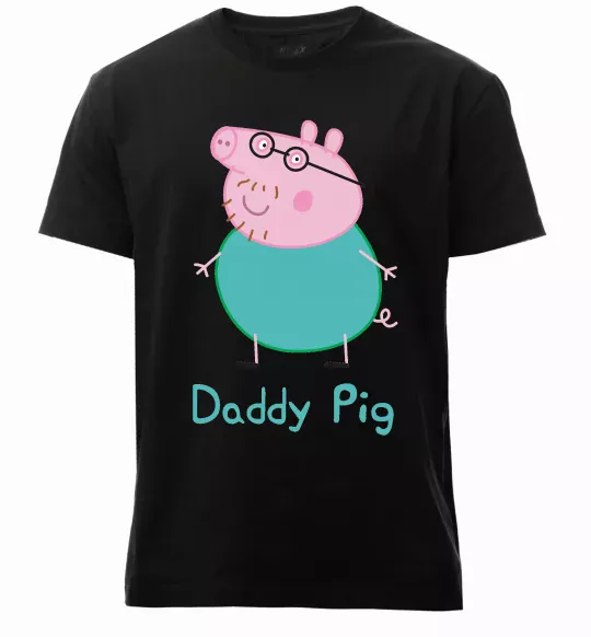 Мужская премиум футболка Папа Свин Черный фото