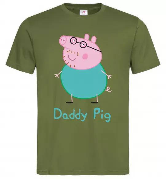 Мужская футболка Папа Свин Оливковый фото