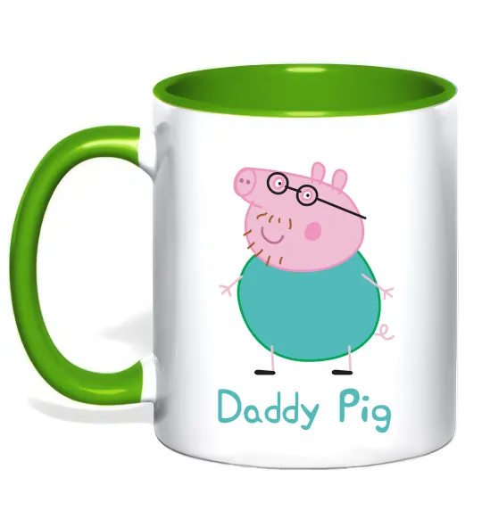 Чашка с цветной ручкой Папа Свин Лаймовый фото