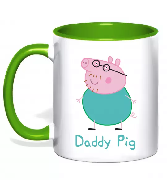 Чашка с цветной ручкой Папа Свин Зеленый фото