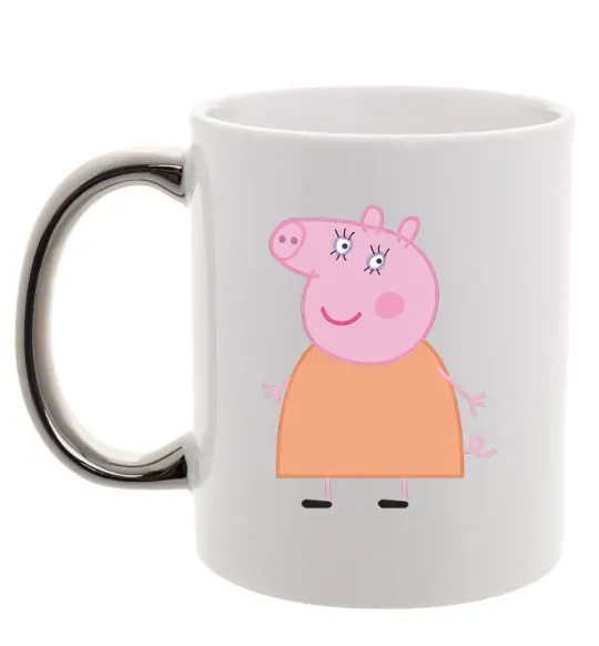 Чашка с цветной ручкой Мама Свинка Серебро фото