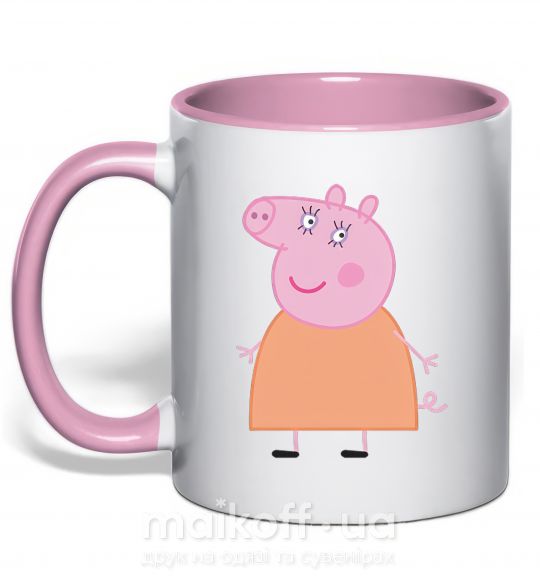 Чашка з кольоровою ручкою Мама Свинка Ніжно рожевий фото