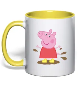 Чашка с цветной ручкой Пеппа кормить качечок Черный фото