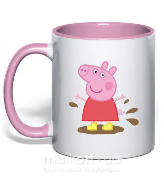 Чашка з кольоровою ручкою Пепа лужа Ніжно рожевий фото