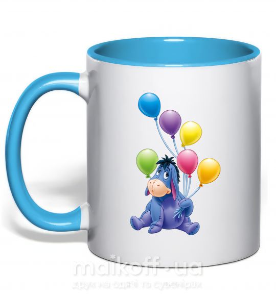 Чашка з кольоровою ручкою Ослик Блакитний фото
