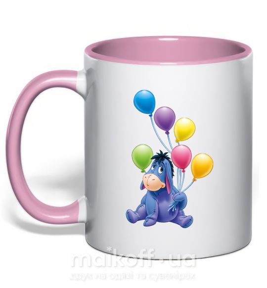 Чашка з кольоровою ручкою Ослик Ніжно рожевий фото
