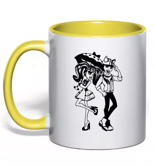 Чашка з кольоровою ручкою Monster couple Сонячно жовтий фото