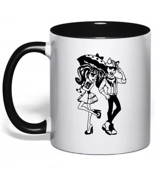 Чашка з кольоровою ручкою Monster couple Чорний фото