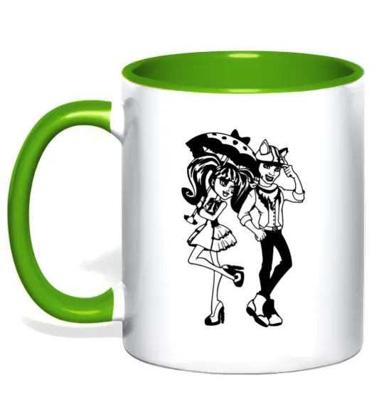 Чашка с цветной ручкой Monster couple Лаймовый фото