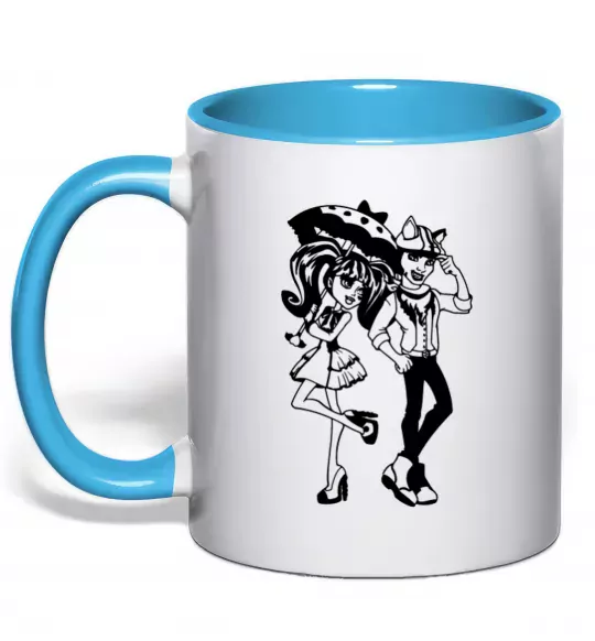 Чашка з кольоровою ручкою Monster couple Блакитний фото