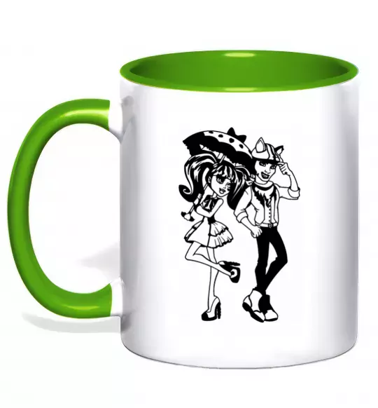 Чашка з кольоровою ручкою Monster couple Зелений фото