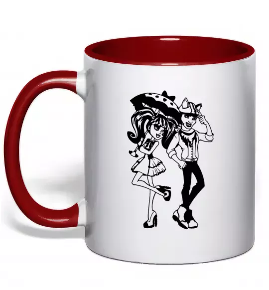 Чашка з кольоровою ручкою Monster couple Червоний фото