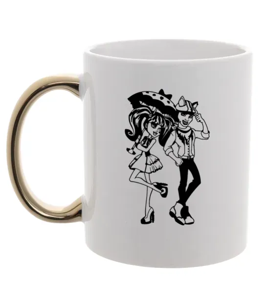 Чашка з кольоровою ручкою Monster couple Золото фото