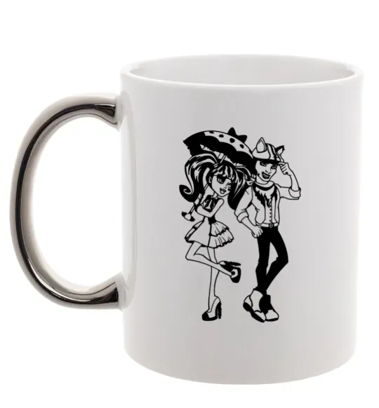 Чашка з кольоровою ручкою Monster couple Срібло фото