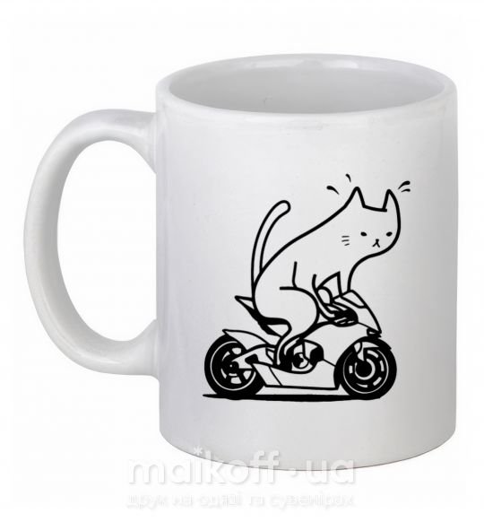 Чашка керамическая Biker cat Белый фото