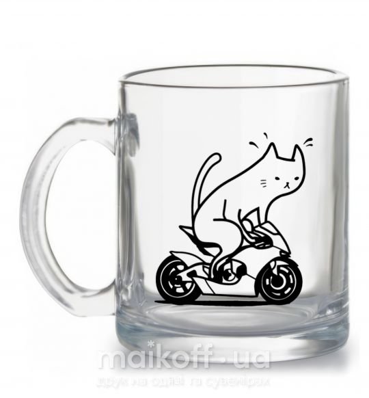 Чашка скляна Biker cat Прозорий фото