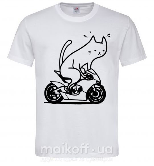 Мужская футболка Biker cat Белый фото
