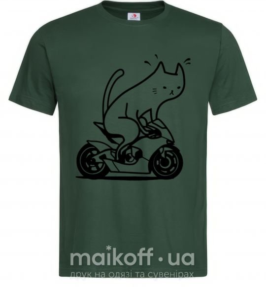 Мужская футболка Biker cat Темно-зеленый фото