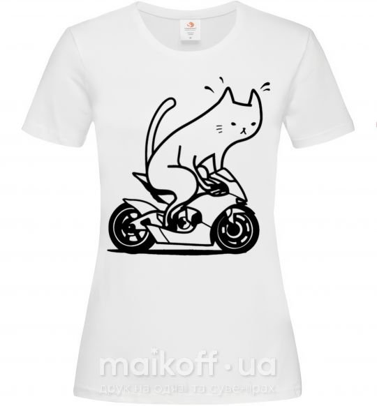 Женская футболка Biker cat Белый фото