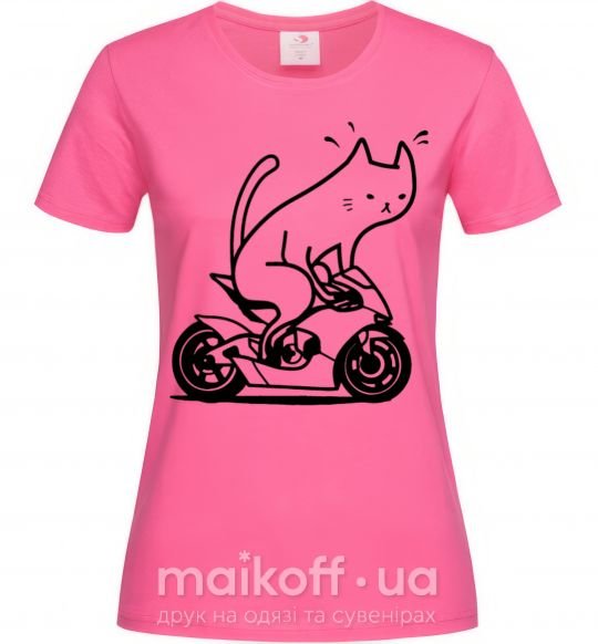 Женская футболка Biker cat Ярко-розовый фото