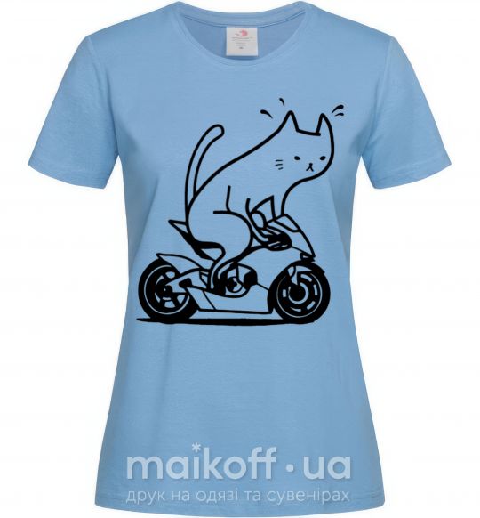 Женская футболка Biker cat Голубой фото