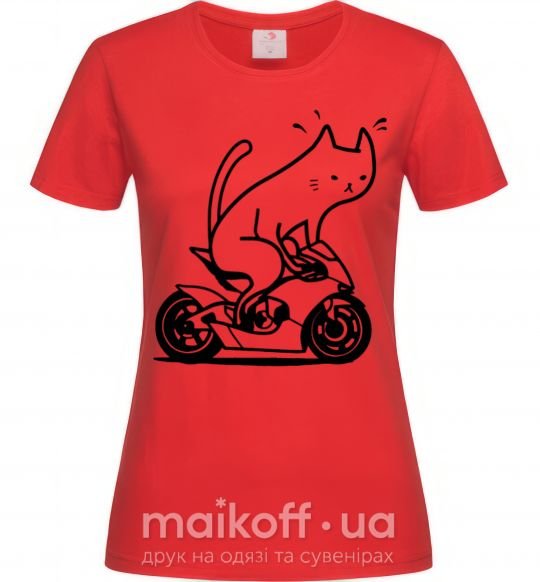 Женская футболка Biker cat Красный фото