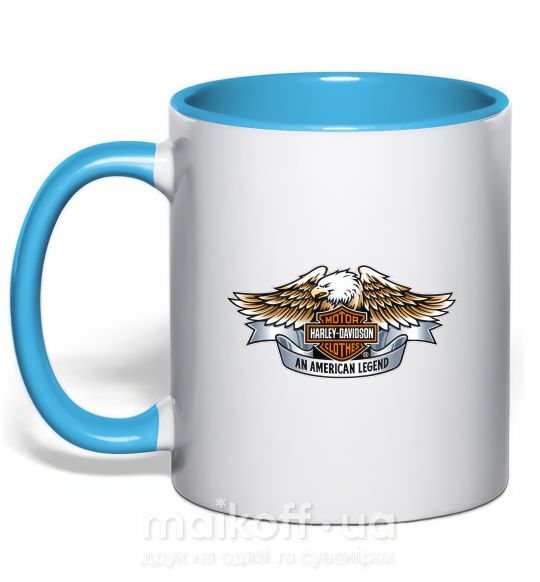 Чашка з кольоровою ручкою Harley Davidson logo Блакитний фото