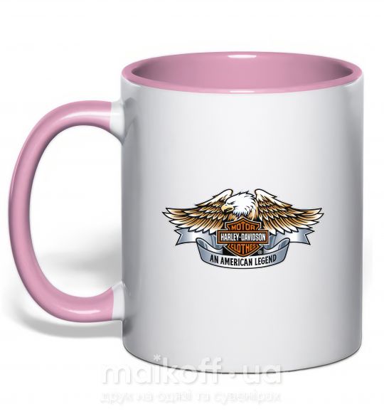 Чашка з кольоровою ручкою Harley Davidson logo Ніжно рожевий фото