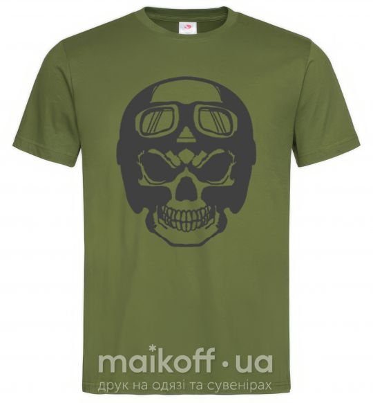 Чоловіча футболка Skull with helmet Оливковий фото