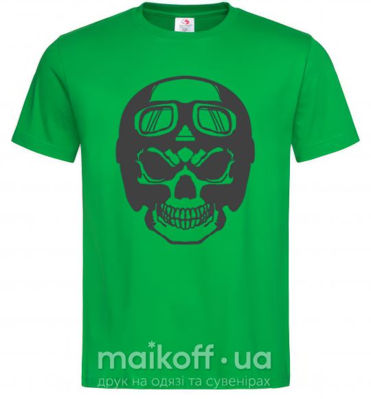 Мужская футболка Skull with helmet Зеленый фото