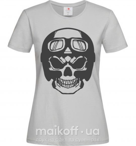 Женская футболка Skull with helmet Серый фото