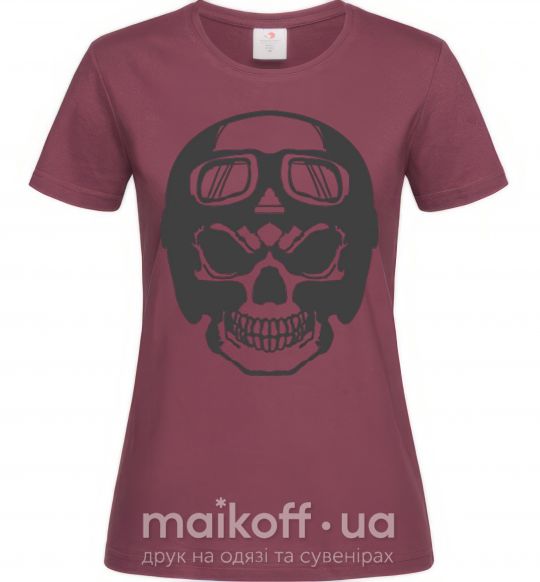 Женская футболка Skull with helmet Бордовый фото