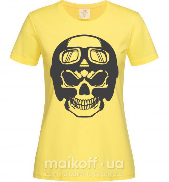 Женская футболка Skull with helmet Лимонный фото