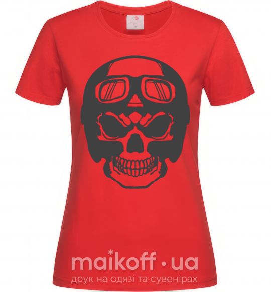 Женская футболка Skull with helmet Красный фото