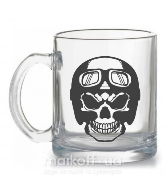 Чашка стеклянная Skull with helmet Прозрачный фото