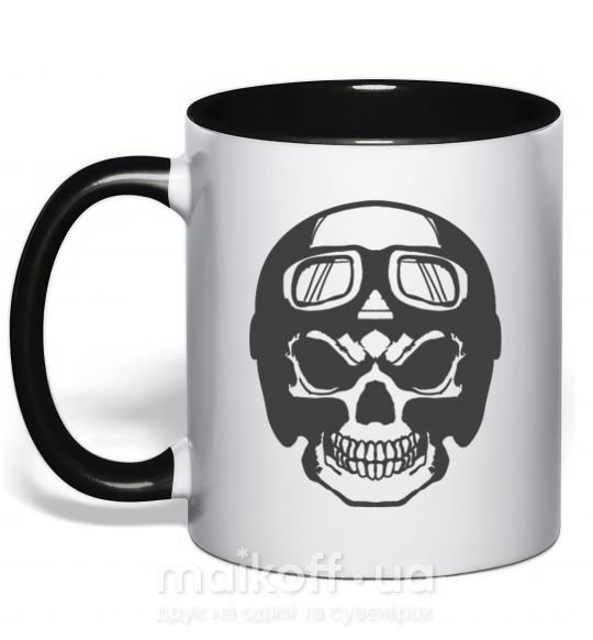 Чашка з кольоровою ручкою Skull with helmet Чорний фото