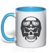 Чашка з кольоровою ручкою Skull with helmet Блакитний фото