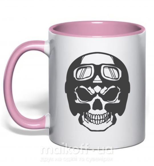 Чашка с цветной ручкой Skull with helmet Нежно розовый фото