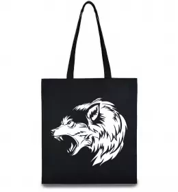 Эко-сумка Angry wolf ч/б принт Черный фото