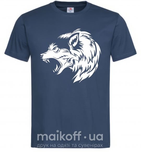 Чоловіча футболка Angry wolf ч/б принт Темно-синій фото
