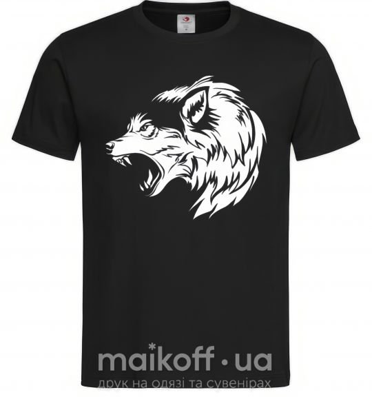 Мужская футболка Angry wolf ч/б принт Черный фото