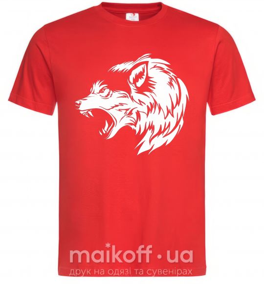 Мужская футболка Angry wolf ч/б принт Красный фото