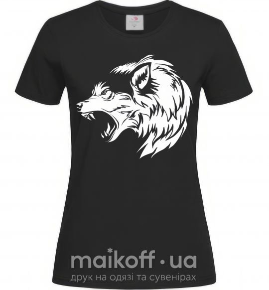 Женская футболка Angry wolf ч/б принт Черный фото