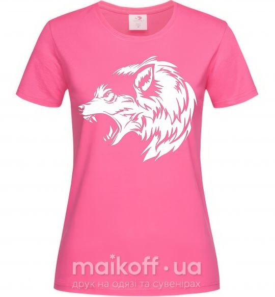 Женская футболка Angry wolf ч/б принт Ярко-розовый фото