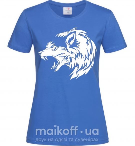 Жіноча футболка Angry wolf ч/б принт Яскраво-синій фото