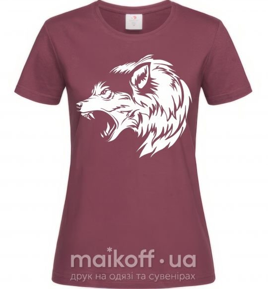 Женская футболка Angry wolf ч/б принт Бордовый фото