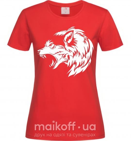 Женская футболка Angry wolf ч/б принт Красный фото