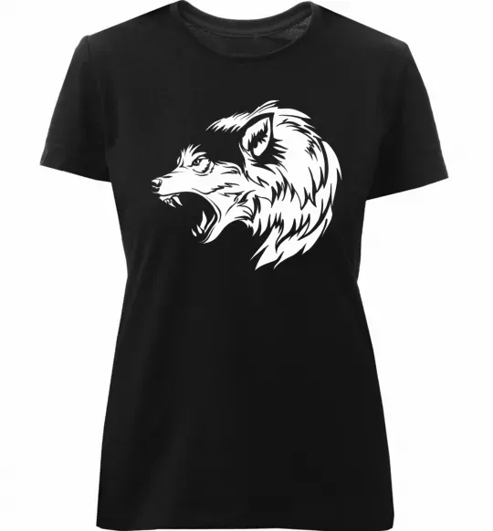 Жіноча преміум футболка Angry wolf ч/б принт Чорний фото