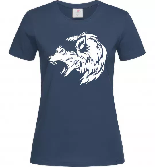Жіноча футболка Angry wolf ч/б принт Темно-синій фото