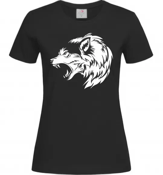 Жіноча футболка Angry wolf ч/б принт Чорний фото